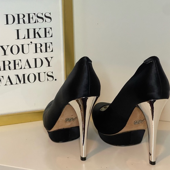 ABS by Allen Schwartz black satin platform heels - Picture 5 of 6